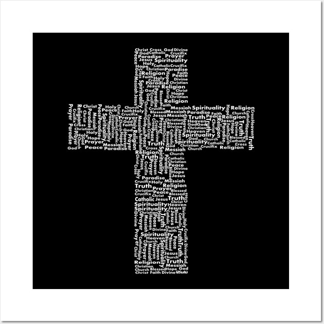 CATHOLIC CHRISTIAN CROSS MADE WITH WORDS Bible-Inspired Design Wall Art by ejsulu